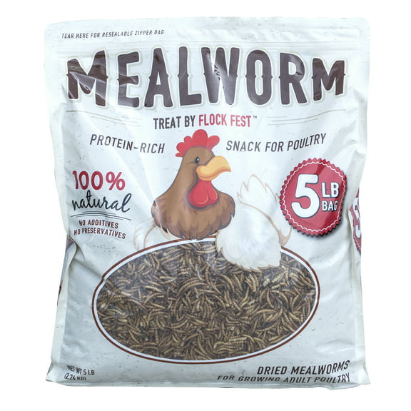 Flock Fest Dried Mealworms for Chickens, Wild Birds, Ducks, and Small Pets, 5 lbs. Bag