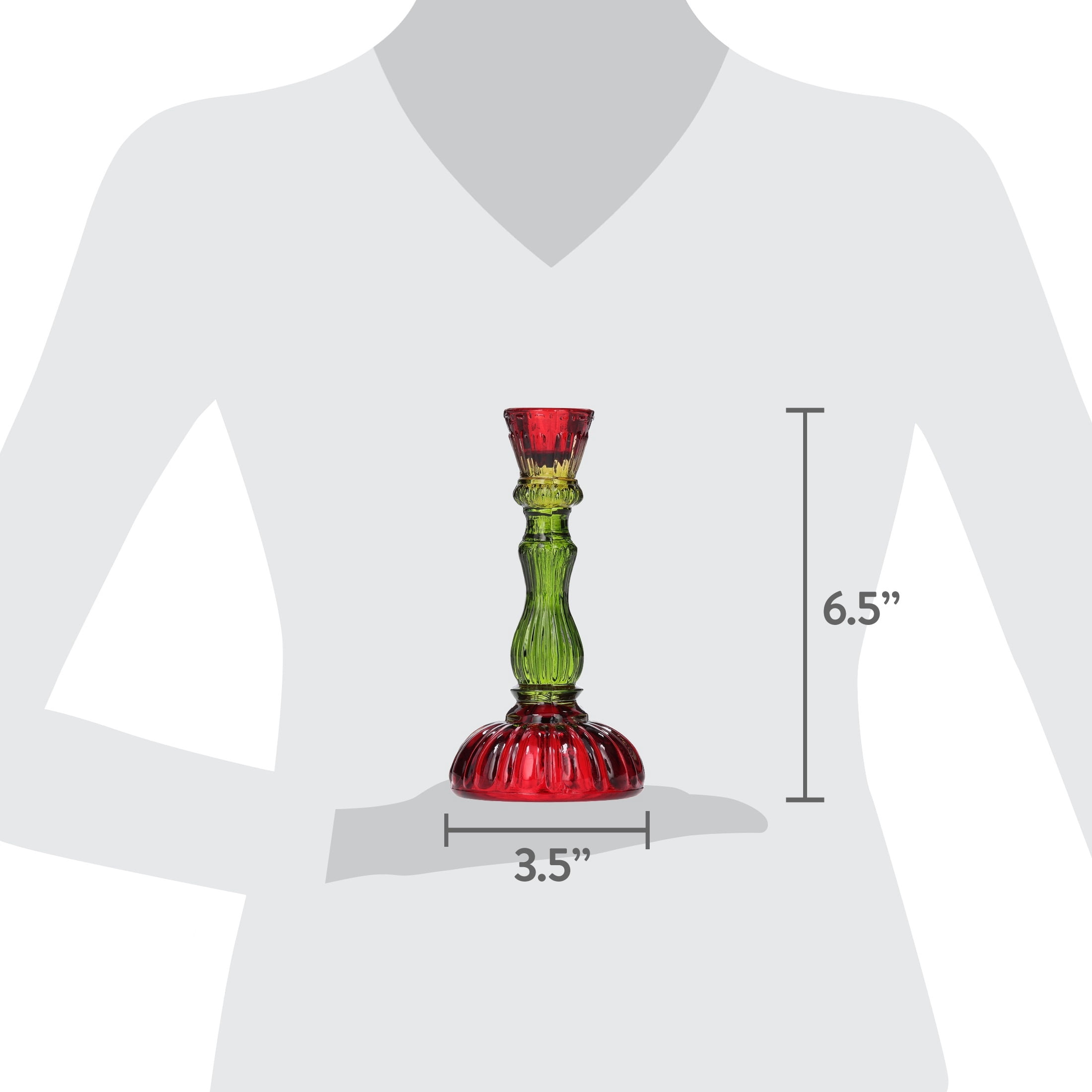 Red and Green Ribbed Glass Christmas Taper Candle Holder, 6.5", by Holiday Time