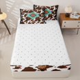thumbnail image 4 of jejeloiu Southwestern Tribal Zipper Twin Comforter Sets with Fitted Sheet and 2 Pillowcases,Cowhide Print Zipper Bedding Set For Boys,Brown Turquoise,Reversible,4 Pieces, 4 of 7