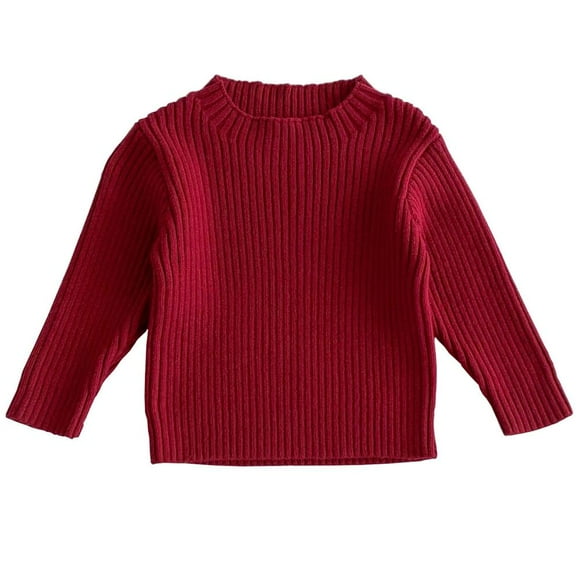 Baby Sweater Toddler Long Sleeve Round Neck High Collar Strip Stretch Slim Versatile Knitted Sweater Bottoming Shirt Wine 4 Years