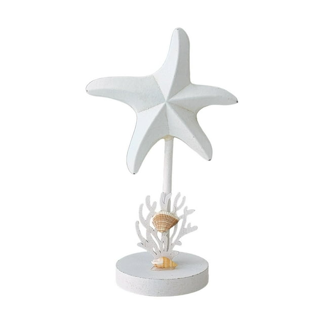 Colección de esculturas de madera con forma de estrella de mar, adorno rústico de escritorio para sala de estar Blanco