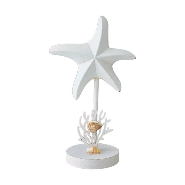 Figura de estrella de mar, adorno de mesa, estatua decorativa coleccionable, escultura de madera Blanco