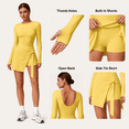 thumbnail image 3 of Feekit Women's Long Sleeve Tennis Golf Dress with Built-in Shorts High Stretch Athletic Workout Romper Skort Dress with Thumb Holes, 3 of 8