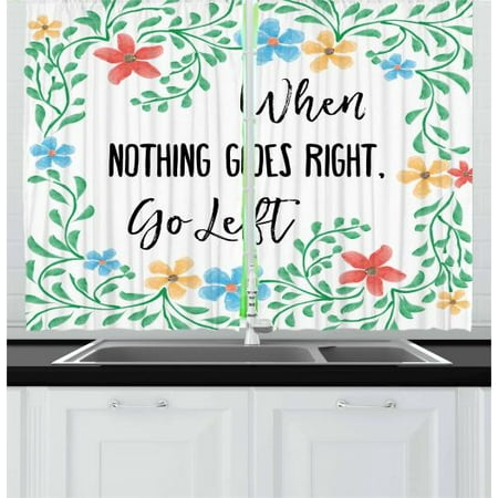 Funny Words Curtains 2 Panels Set, Fresh Watercolor Flowers Frame with an Inspirational Saying about Life Wisdom, Window Drapes for Living Room Bedroom, 55W X 39L Inches, Multicolor, by