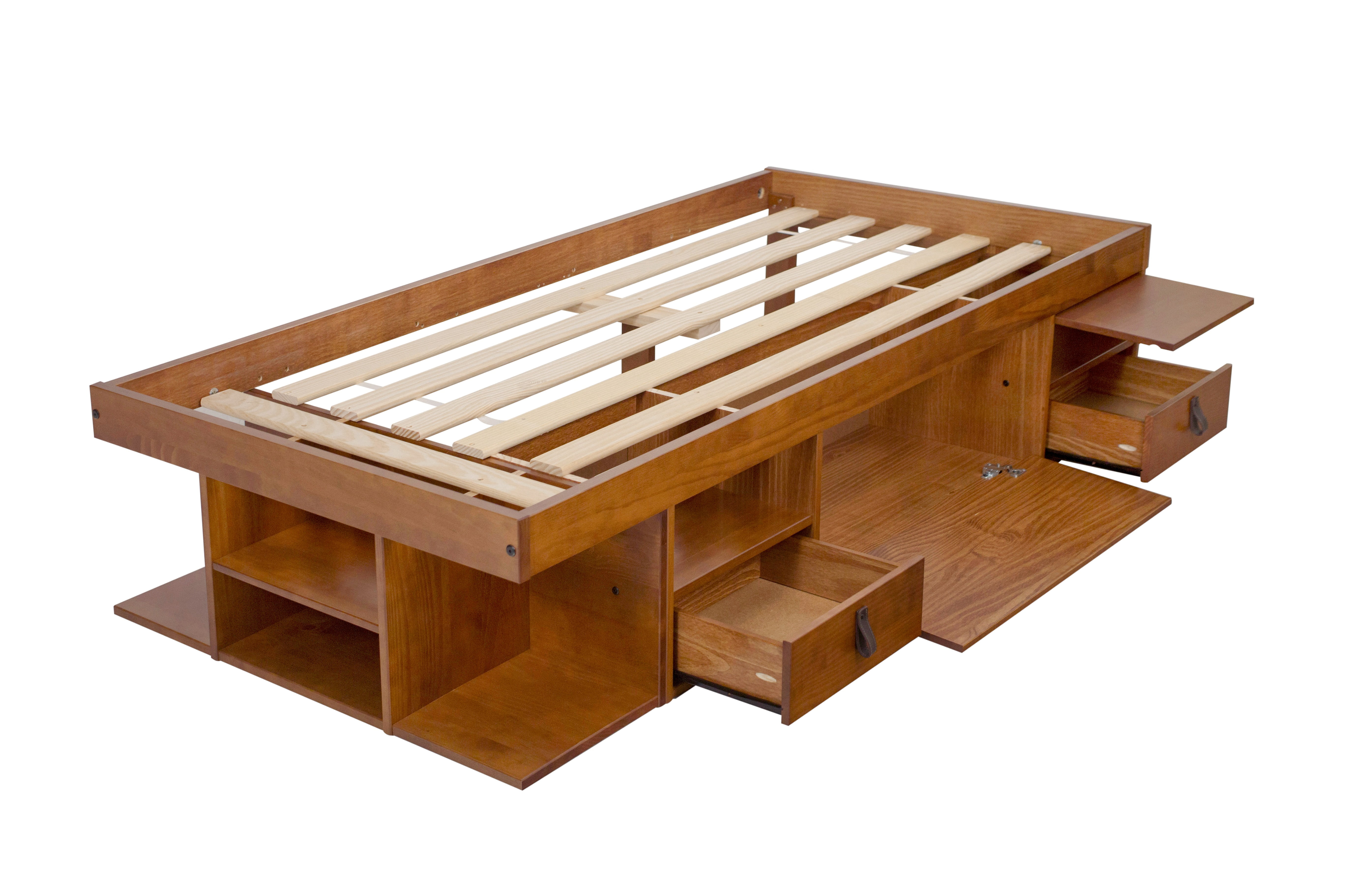 Memomad Bali Twin Size Storage Platform Bed with Drawers, Oak