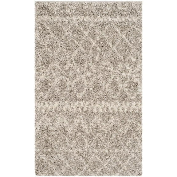 SAFAVIEH Arizona Quinton Geometric Shag Area Rug, Grey/Ivory, 3' x 5'