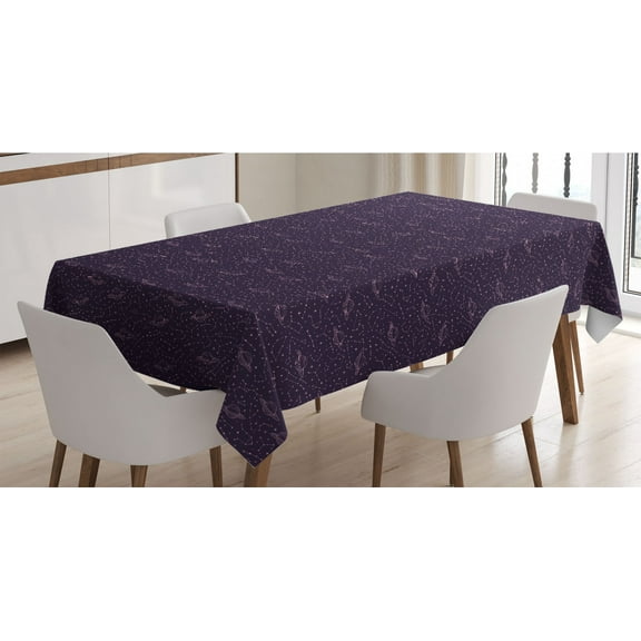 Galaxy Tablecloth, Zodiac Constellations Along Planets Saturn Cosmic Space Libra Taurus Astronomy, Rectangle Satin Table Cover for Dining Room and Kitchen, 60" X 84", Plum Pale Pink, by Ambesonne