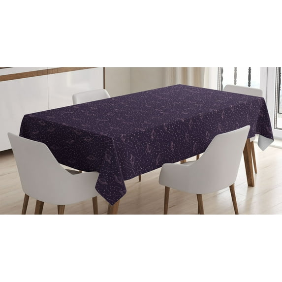 Galaxy Tablecloth, Zodiac Constellations Along Planets Saturn Cosmic Space Libra Taurus Astronomy, Rectangle Satin Table Cover for Dining Room and Kitchen, 60" X 90", Plum Pale Pink, by Ambesonne