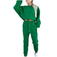 thumbnail image 2 of Usmixi 2 Piece Sweatsuit for Women Cropped Sweatshirt 2 Piece Sets Women Casual Solid Long Sleeve Drawstring Pullover and Jogger Pant Tracksuit Sets Sports Running Lounge Sets Under $10, 2 of 7
