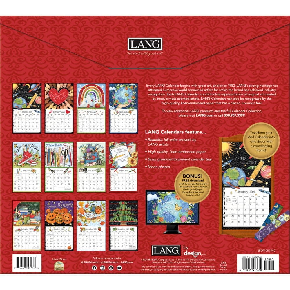 年末のプロモーション大特価！ Lang Companies, Schoolhouse by Susan Winget 2025 Wall 輸入版カレンダー