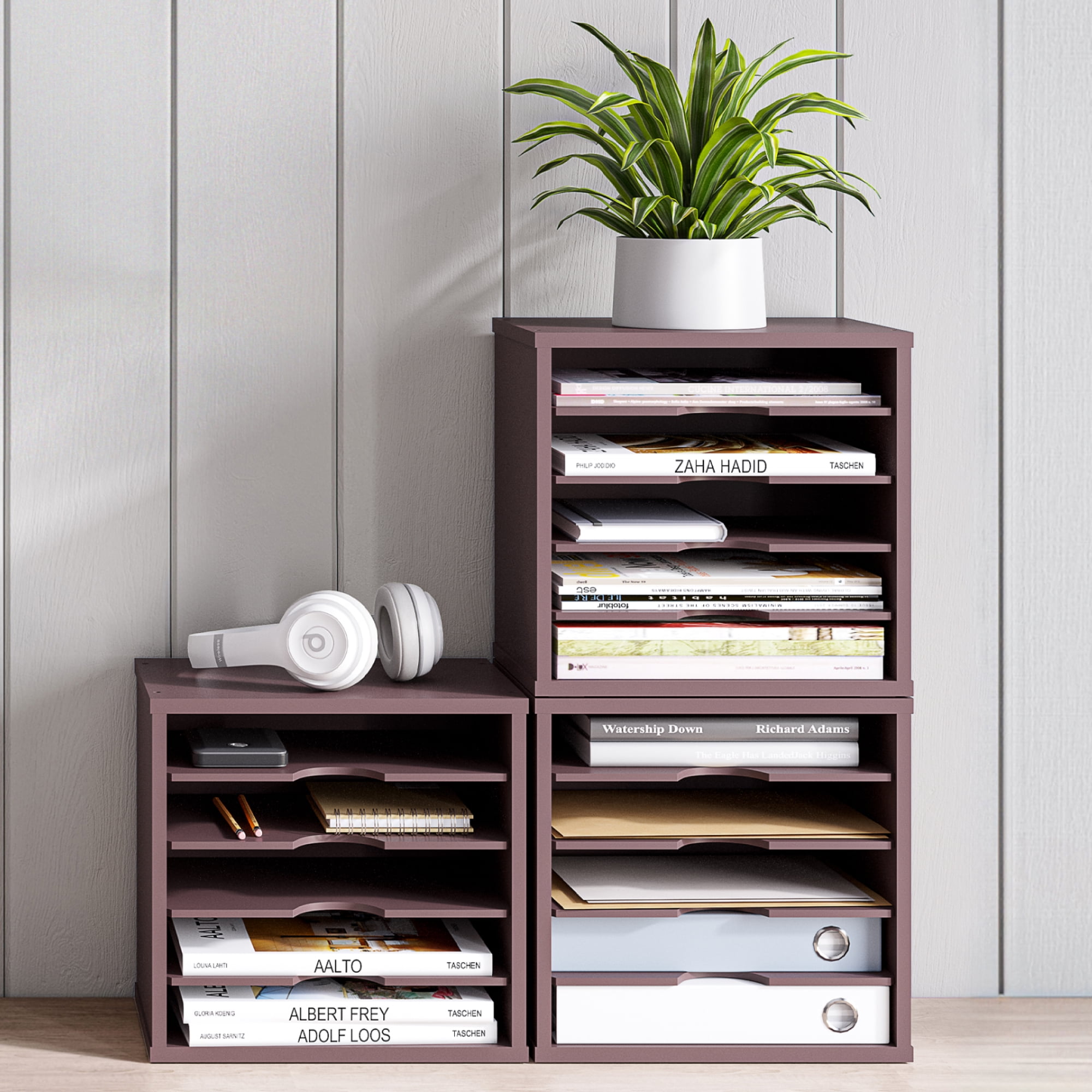 Ballucci 5-Tier Paper Organizer, Desk File Holder, Office Document Letter Tray, Dark Brown