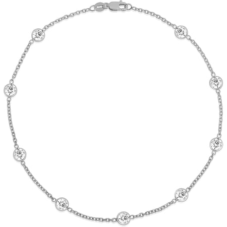 Floreo 14k Fine Gold Cubic Zirconia Anklet, 10” (Yellow, White or Rose Gold)
