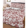 thumbnail image 3 of Quilts Twin Size, Farmhouse Red Soft Comforter Bedding Set for Bed, Vintage Flower Leaf Botanical Plant Lightweight Quilted Bedspread with Pillow Cover(2 Pieces) for All Season, 68x86 Inch, 3 of 6