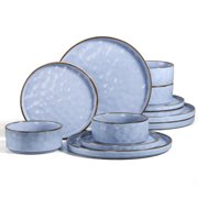 Vesteel Dinnerware Sets, 12-Piece Stoneware Plates and Bowls Set, Dishes Set for 4, Elegant Ceramic Dinnerware for Home Restaurant - Uranus Blue