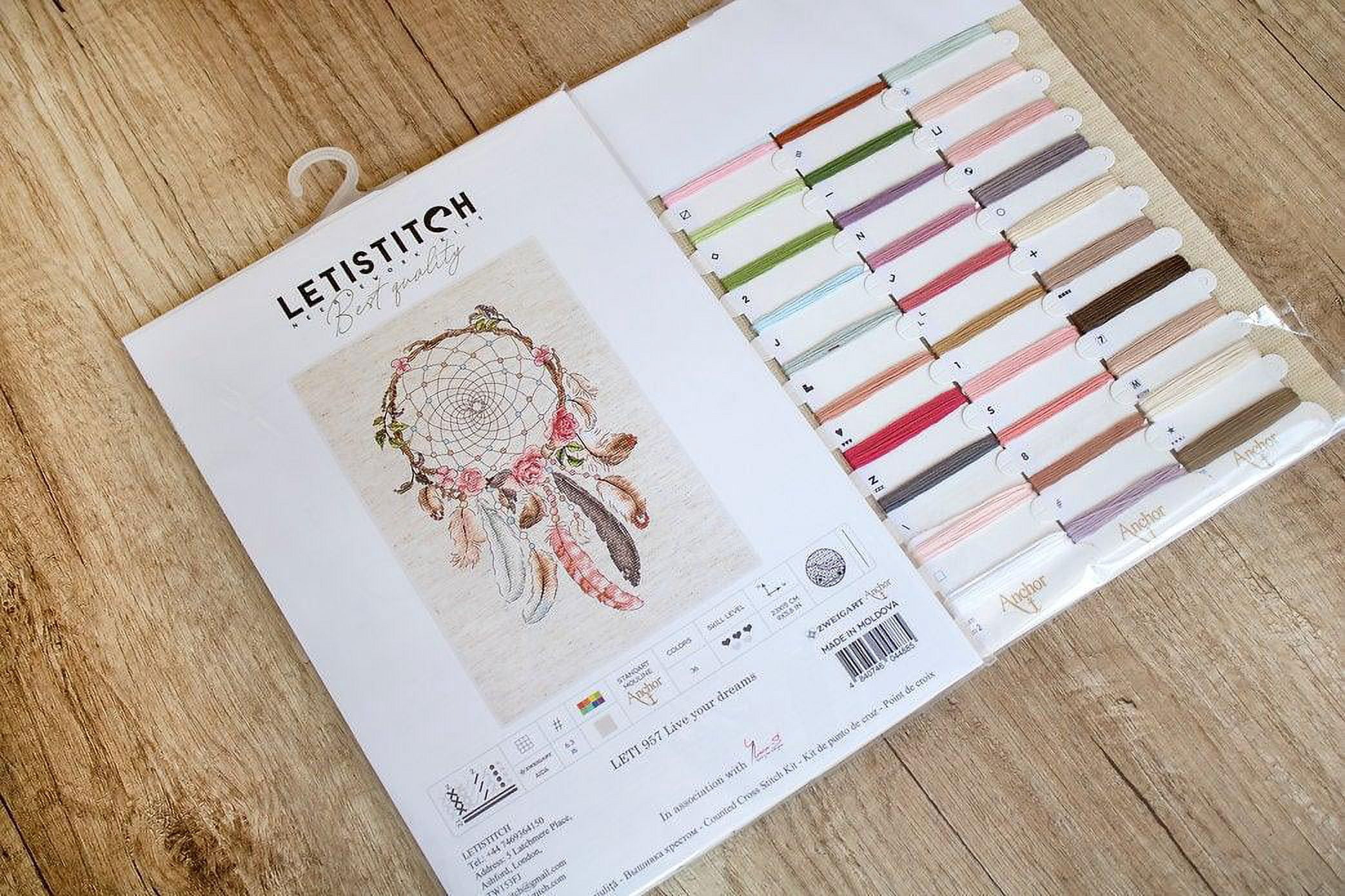 Counted Cross Stitch Kit Live Your Dreams Leti957 Needlework  Easy Small Beige Canvas Cotton By LetiStitch