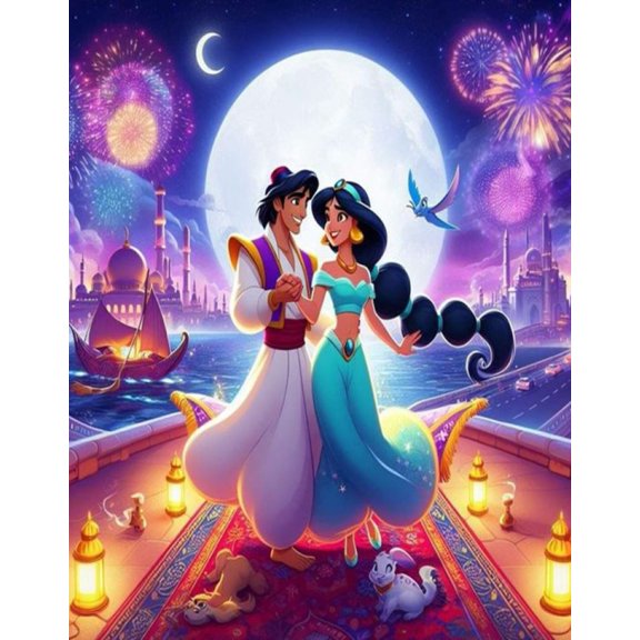 Aladdin Lamp Diamond Art Painting Kits, Diamond Art, Full Drill 5d Diamond Dots Kits Gem Art for Adults Wall Home Decor(12"x16")