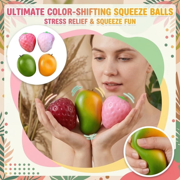 Big Strawberry Squeeze, 2.75 Inch Sticky Stress Relief Ball, Color-Changing Fruit Fidget Tool, Slow Rising Squeeze for Adult Relaxation & Anxiety Relief