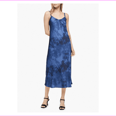$109.50 Calvin Klein Printed Sleeveless Long Slip Dress, Blue Tie Dye, Size 8