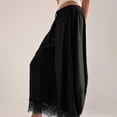 thumbnail image 5 of WGRFFH Women's Cropped Lace-Hem Pants,High Waisted Drawstring Wide Leg Pants Summer Boho Casual Lightweight High Rise Lounge Trousers with Pockets,Ruffle Flowy Beach Vacation Barrel Palazzo Black L, 5 of 8
