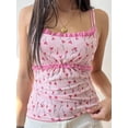 thumbnail image 5 of KelaJuan Women's Summer Cami Tops Cute Heart Print Frill Tank Tops Sleeveless Spaghetti Strap Camisoles, 5 of 6
