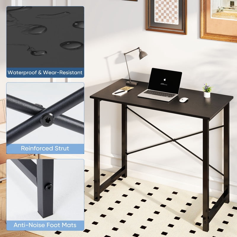 CONCETTA Computer Desk, 40 Inch with Storage Bag and Iron Hooks for Home, Office, Black