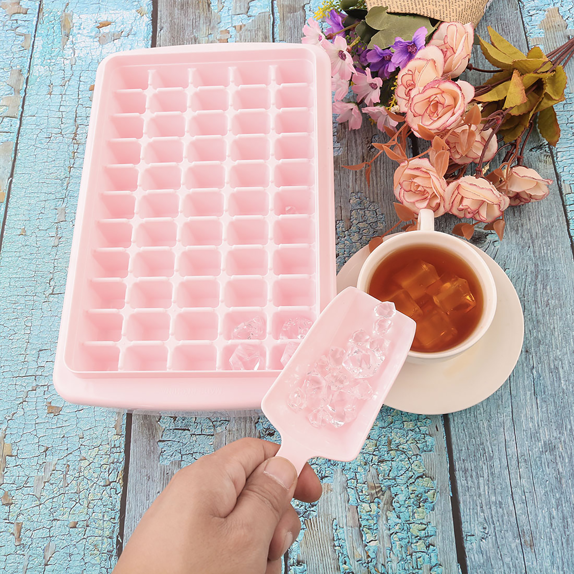 Ice Cube Bin Scoop Tray Plastic 55 Grids Ice Cube Tray Mold for