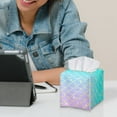 thumbnail image 6 of POLERO Waterproof Tissue Box Cover Square with Bling Mermaid Scale, Leather Tissue Box Holders ,Facial Paper Organizer Dispenser for Bathroom, Car, Office, 5.1"X5.1"X5.5", 6 of 7