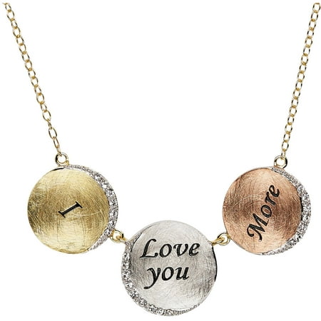 Sterling Silver and 18kt Yellow and Pink Gold I Love You More Triple Circles with Crystal Necklace, 18