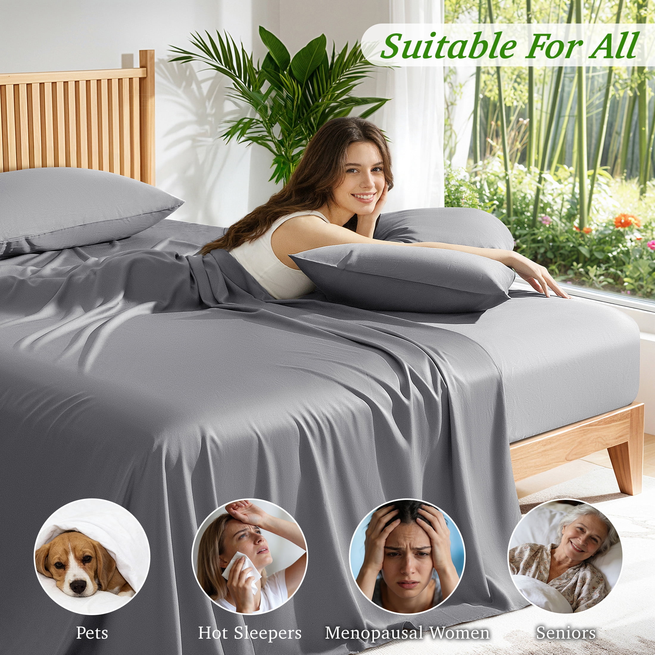 AiAngu Bamboo Queen Sheet Set, Luxury Soft 4 Pieces Bed Sheets with 18" Deep Pocket, Gray