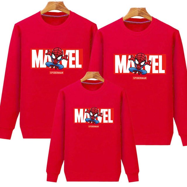 Spiderman Sudaderas de manga larga Madre Padre Ropa para niños Superhéroe Estampado de dibujos animados Familia Trajes a juego Niños Niñas Suéter Mamá (XL) Gao Jinjia LED