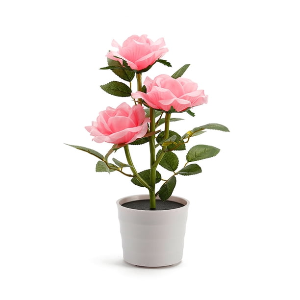 Matsuzay Luz LED única Bonsai flor maceta lámpara simulación planta en maceta 3 cabezas Rosa luces noche al aire libre hogar hogar escritorio Decoración del hogar Rosado
