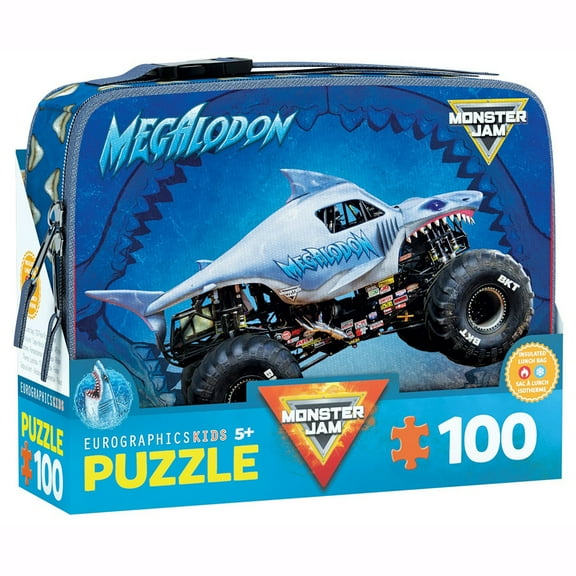 Eurographics: Monster Jam Puzzle & Lunch Box - Megalodon - 100-Piece Jigsaw & Insulated Zipper Bag - Shark-Themed Monster Truck Set, Licensed, Kids 5 