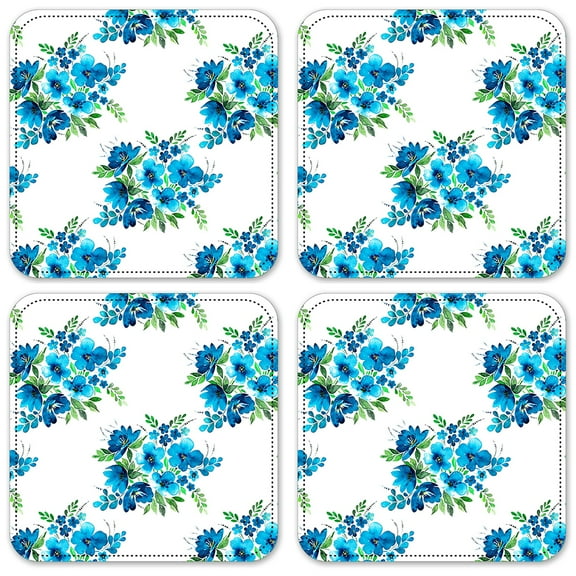 Vinyl Drink Coasters - Set of 4 - Blue Flower Toss