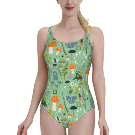 Fairy Garden One Shoulder Ruffle Swimsuits Bodysuit One Piece Swimwear Women New Female Beach Swimsuit Pattern Mint Pastel