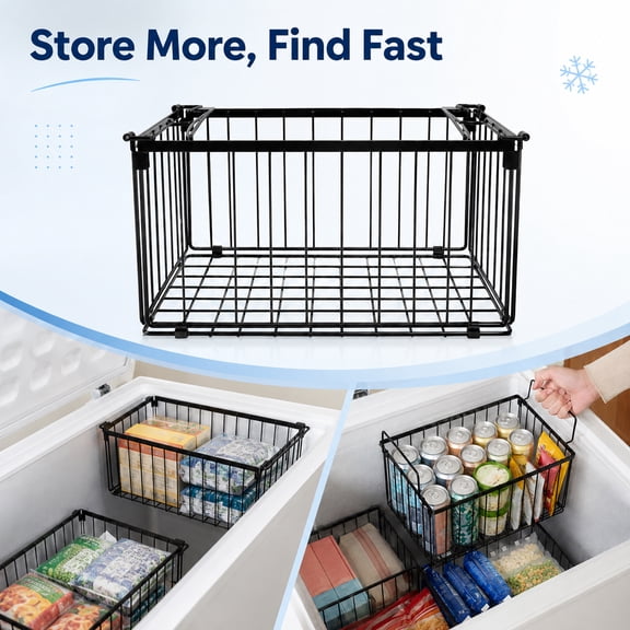 Refrigerator Freezer Storage Organizer, Kitchen Organizer and Storage, Black Wire Basket, Storage Bin, Basket Organizer, 15 X 8 Inch No Listed Third Dimension, Freestanding Metal