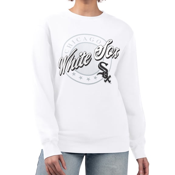 Women's G-III 4Her by Carl Banks White Chicago White Sox Pinstripe Circle Team Fleece Pullover Sweatshirt