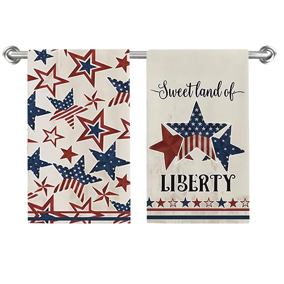 4th of July Star Kitchen Towels Dish Towels Set of 2,Memorial Day Hand Towels 18x26 Inch Drying Dishcloth,Seasonal Holiday Dish Towels for Kitchen Bathroom Home Decoration