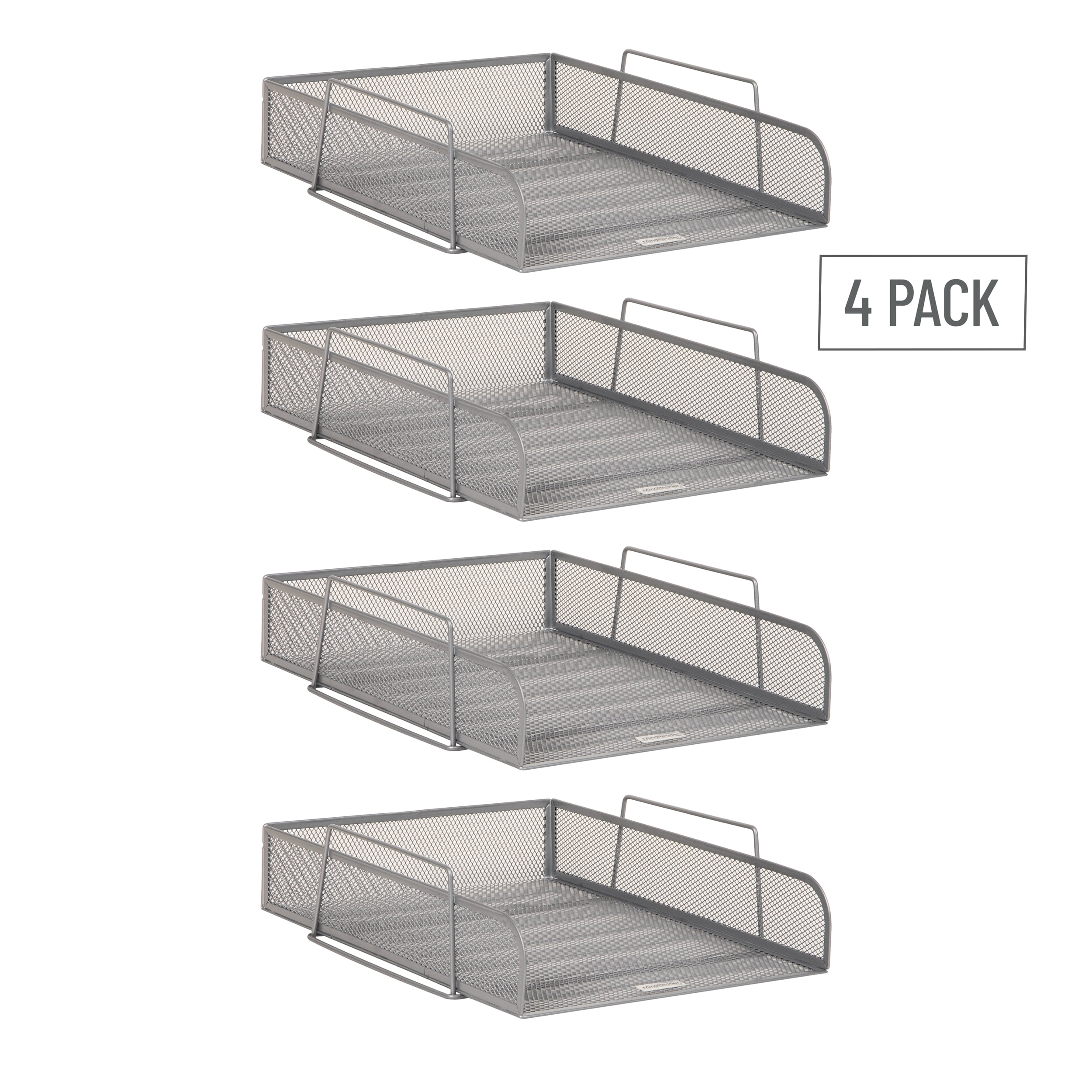 Mind Reader Stackable Paper Tray, Desktop Organizer, File Storage, Office, Metal Mesh, 10.5"L x 13.5"W x 11.25"H, 4 Pcs., Silver