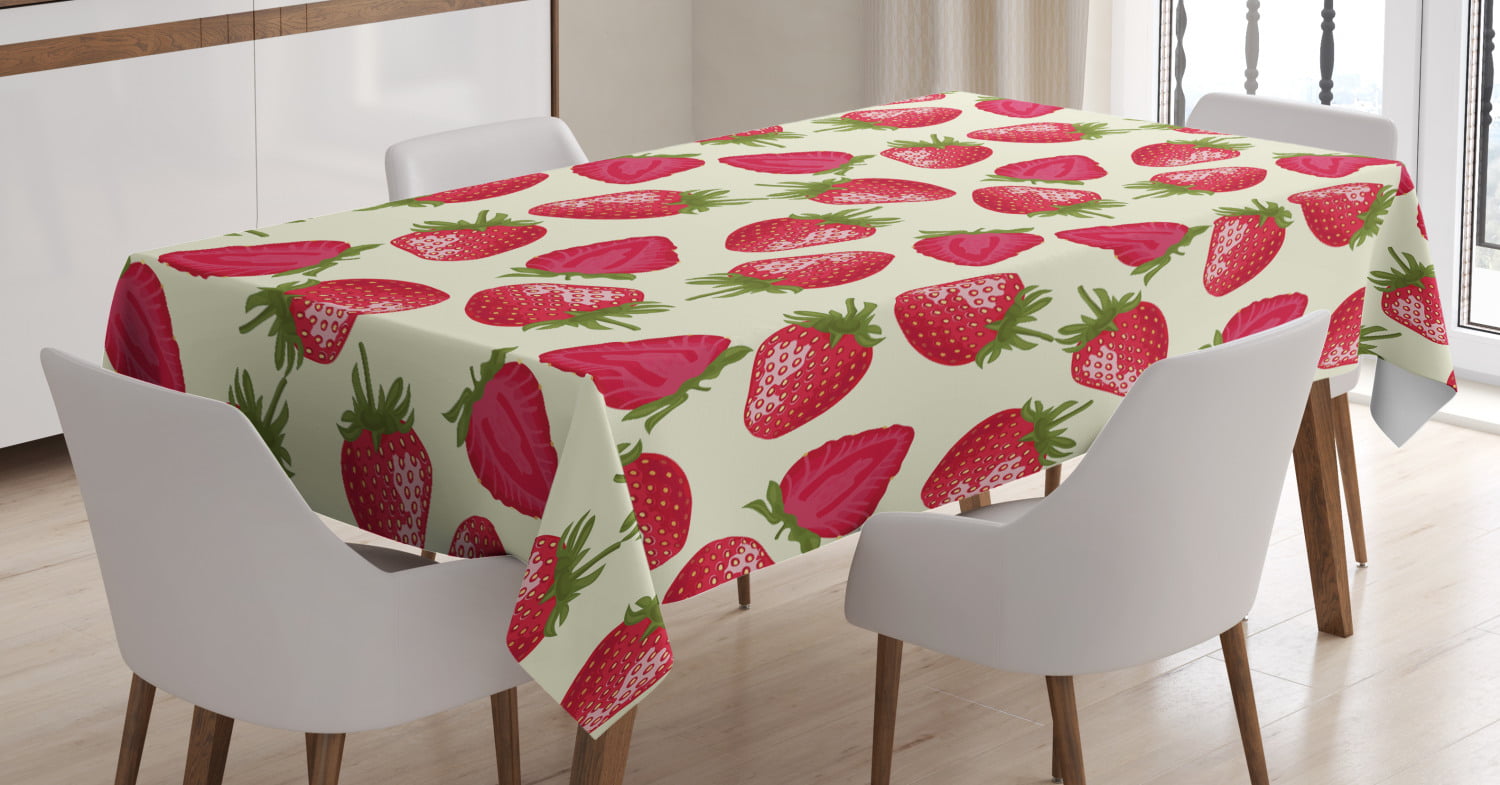 Strawberry Lace Tablecloth Cotton Linen Table Cloth Cover Rectangle Dining Decor 