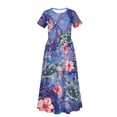 thumbnail image 5 of Uourmeti Girls Summer Maxi Dresses Crew Neck Short Sleeve Casual Flowy Tiered Long Dress with Pockets (Sea Turtle Flower), Size 11-12 Years, 5 of 7