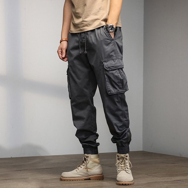 Pantalon Cargo pour Hommes / Mode Homme Ample Grande Taille avec Poches, Lacets, Taille Élastique, Pantalon Utilitaire Décontracté pour Hommes avec Réglable
