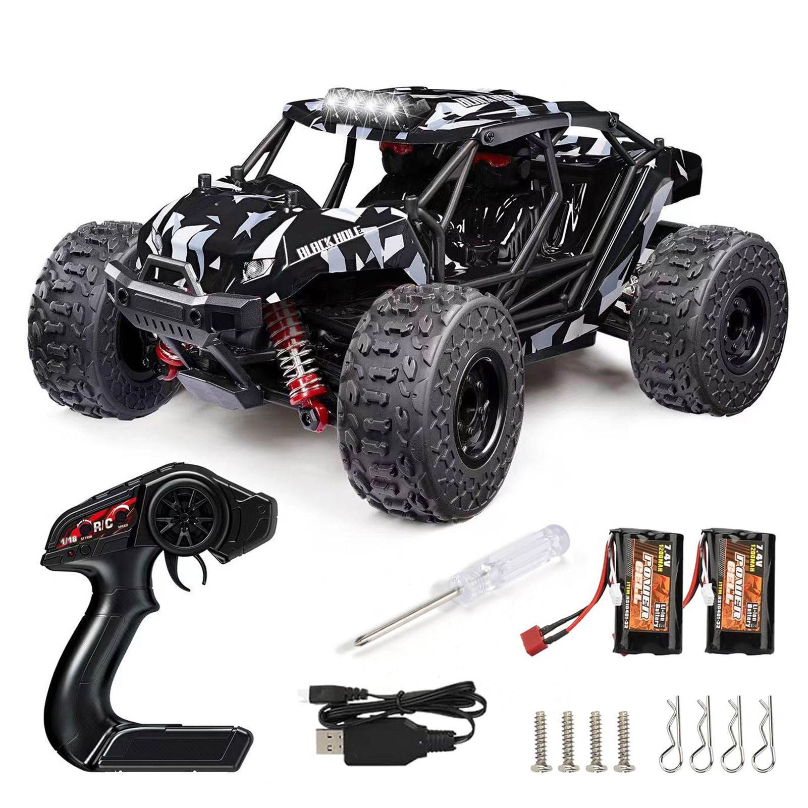 1:18 Scale All Terrain RC Car, 22MPH High Speed 4WD Electric Vehicle with 2.4 GHz Remote Control, Waterproof Off-Road Hobby Truck with Rechargeable Battery, Racing Car Toys for Adults and Boys