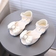 thumbnail image 2 of Sandals for Girls Rhinestone Buckle Bow Open Toe Princess Dress Shoes Summer Comfortable Footbed Ankle Strap Flat Shoes Beige 11 Little Kid, 2 of 5