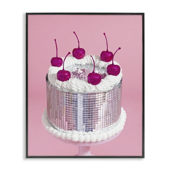 Stupell Industries Disco Pattern Cake Food & Beverage Painting Black Framed Art Print Wall Art, 11 x 14
