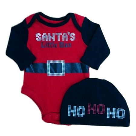 

Baby Glam Infant Boys Santa s Little Man Creeper Christmas Bodysuit & Hat Set