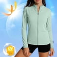 thumbnail image 2 of Sentmoon Womens Long Sleeve Tops UPF 50+ Cooling UPF Clothing Women Solid Color Collar with Zipper Breathable Regular Fit Womens Rash Guard Swimsuit for Running and Yoga Mint Green S, 2 of 8