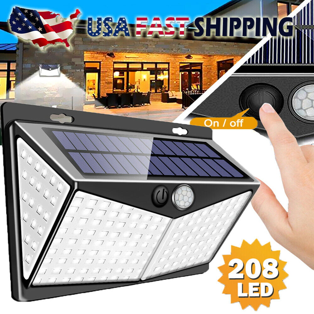 208 LED Solar Powered Wall Lamp PIR Motion Sensor Security Outdoor Garden Light 