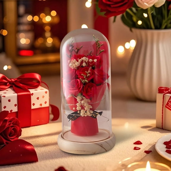 Romantic Preserved Rose Bouquet - Everlasting Fresh Flower Arrangement, Gift-Worthy Elegant Decor, No-Water Home Office Accent, Red