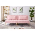 thumbnail image 2 of 71" Pink Teddy Fabric Convertible Futon Sofa Bed with Gold Metal Legs 3-Position Reclining for Living Room Guest Room, 2 of 15