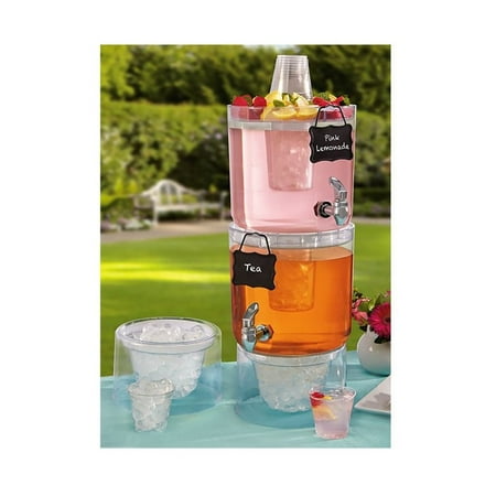 Cateraide Insulated Beverage Server 2 pk Daily Chef Unbreakable Stackable Beverage Dispenser Server Set 1.75 Gallon each with Faucets & Ice Cones ()